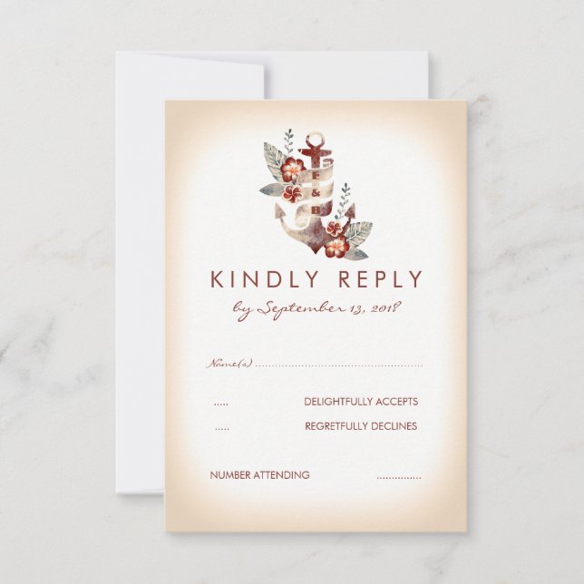 Carte RSVP de mariage maritime nautique (Devant)