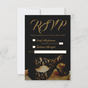 Carte RSVP de mariage Masque d'or