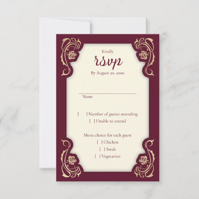 Carte RSVP de mariage médiévale des Roses royaux (Devant)