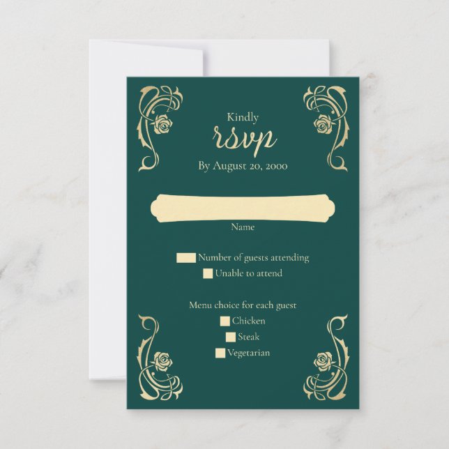 Carte RSVP de mariage médiévale des Roses royaux (Devant)