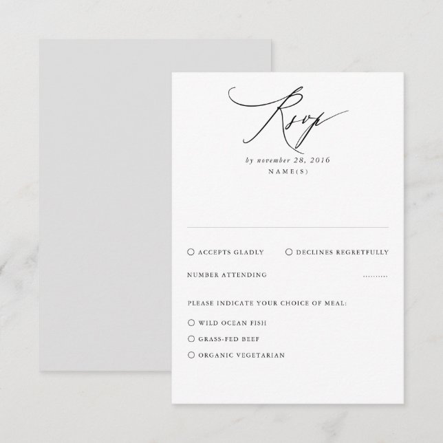Carte RSVP de mariage minimal blanc et gris modern (Devant / Derrière)