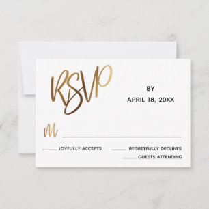 Carte RSVP de mariage minimal de typographie or Fa