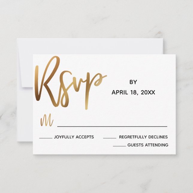 Carte RSVP de mariage minimal de typographie or Fa (Devant)