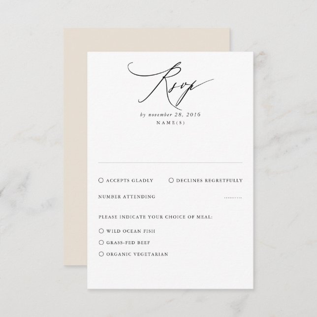 Carte RSVP de mariage minimal moderne beige (Devant / Derrière)