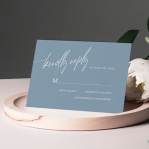 Carte RSVP de mariage minimaliste bleu Dusty