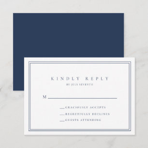 Carte RSVP de mariage minimaliste moderne bleu mar