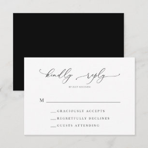 Carte RSVP de mariage minimaliste noir et blanc