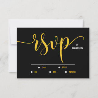 Carte RSVP de mariage minimaliste noir et jaune ch