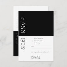 Carte RSVP de mariage moderne noir et blanc