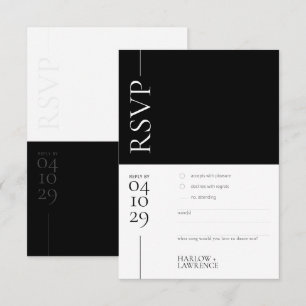 Carte RSVP de mariage moderne noir et blanc