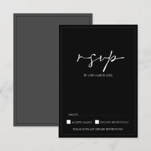 Carte RSVP de mariage moderne noir et blanc