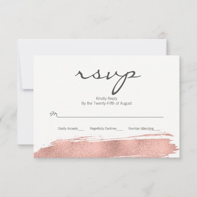Carte RSVP de mariage moderne Rose Gold (Devant)