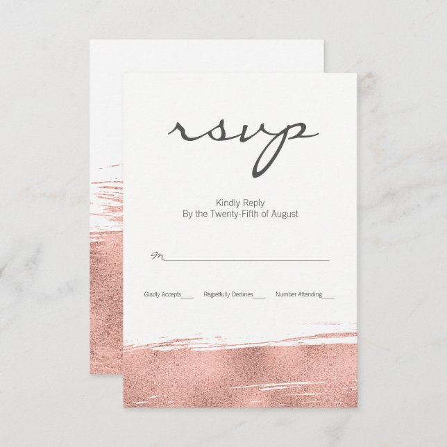 Carte RSVP de mariage moderne Rose Gold (Devant / Derrière)