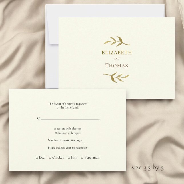 Carte rsvp de mariage moderne traditionnelle (simple but traditional wedding rsvp card in ivory and gold )