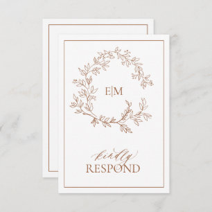 Carte RSVP de mariage Monogramme de crête feuillue