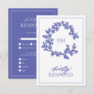 Carte RSVP de mariage Monogramme de crête feuillue