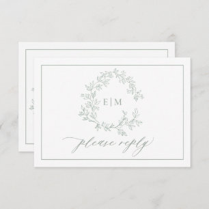 Carte RSVP de mariage Monogramme de crête verte Sa