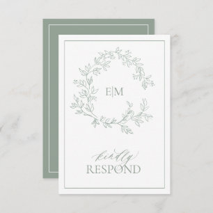 Carte RSVP de mariage Monogramme de crête verte Sa