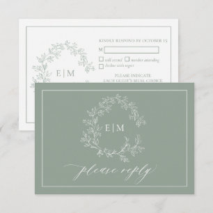 Carte RSVP de mariage Monogramme de crête verte Sa