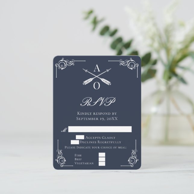 Carte RSVP de mariage Monogramme et Flèches de mar (Debout devant)