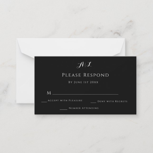 Carte RSVP de mariage Monogramme noir et blanc (Devant)