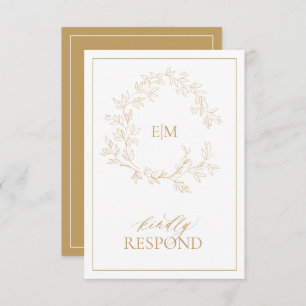 Carte RSVP de Mariage Monogramme Or Moderne