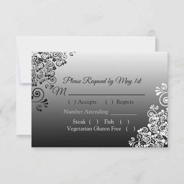 Carte RSVP de mariage noir et blanc (Devant)