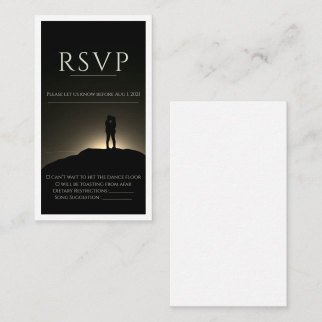 Carte Rsvp de mariage noir et blanc plat (Devant / Derrière)