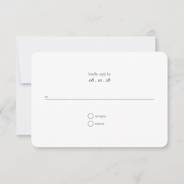 Carte RSVP de mariage noir et blanc ultra minimali (Devant)
