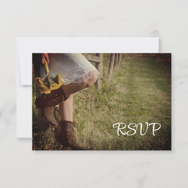 Carte RSVP de mariage occidental Cowgirl et Sunflo (Devant)