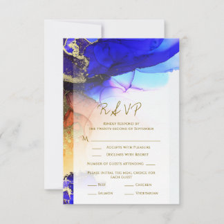 Carte RSVP de mariage or bleu orange unique