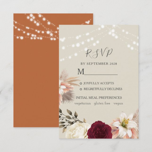 Carte RSVP de mariage orange rustique (Devant / Derrière)