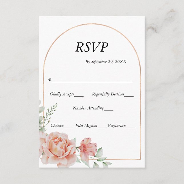 Carte RSVP de mariage Peach Peach Pink Blush Arch  (Devant)