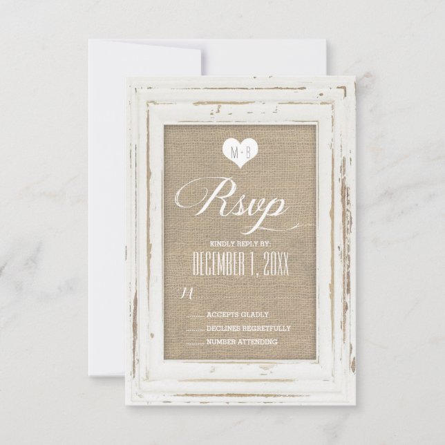 Carte RSVP de mariage pour cadres rustiques blancs (Devant)