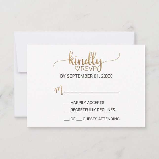Carte RSVP de mariage pour calligraphie or simple (Dos)