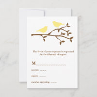 Carte RSVP de mariage pour deux oiseaux jaunes