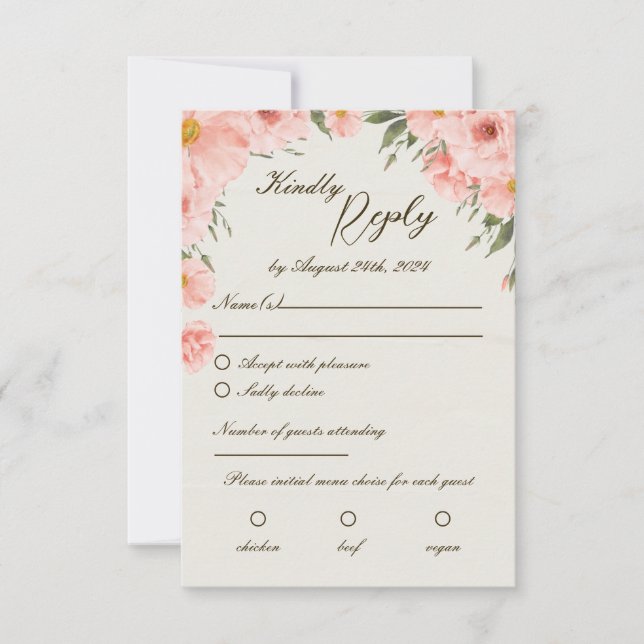 Carte RSVP de mariage pour fleurs d'aquarelle rose (Devant)