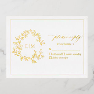 Carte RSVP de mariage pour monogramme de crête dor