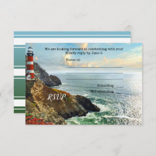 Carte RSVP de mariage pour phare de plage colorée