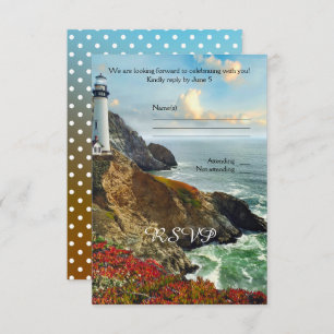 Carte RSVP de mariage pour phare de plage colorée