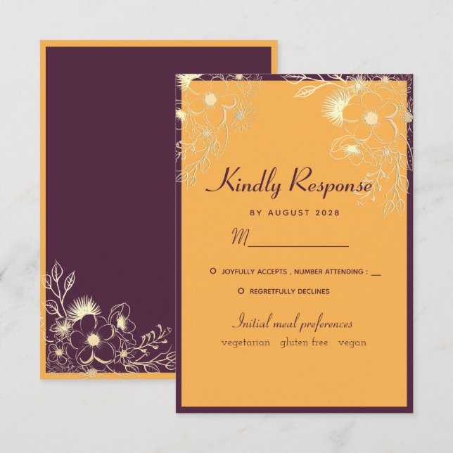 Carte RSVP de mariage pour tons bijoux (Devant / Derrière)
