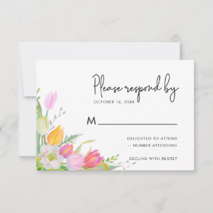Carte RSVP de mariage pour tulipe rose aquarelle