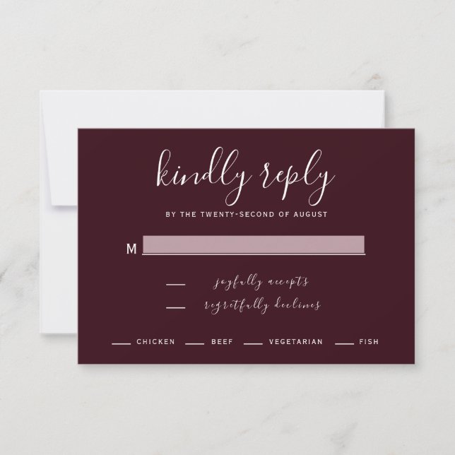 Carte RSVP de mariage prune moderne (Devant)