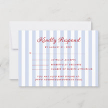 Carte RSVP de mariage rayé bleu et rouge