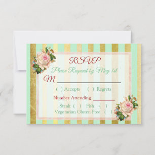 Carte RSVP de mariage rayé vert Rose corail
