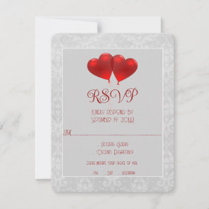 Carte RSVP de mariage Red Heart Balloons