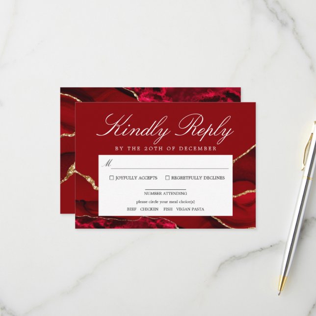 Carte RSVP de mariage romantique et d'âge or (Devant/Arrière en situation)