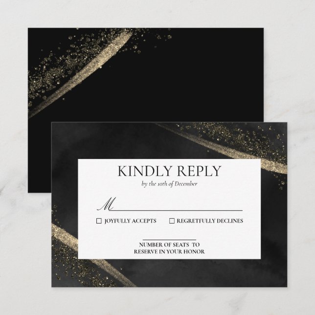Carte RSVP de mariage romantique moderne noir et o (Devant / Derrière)