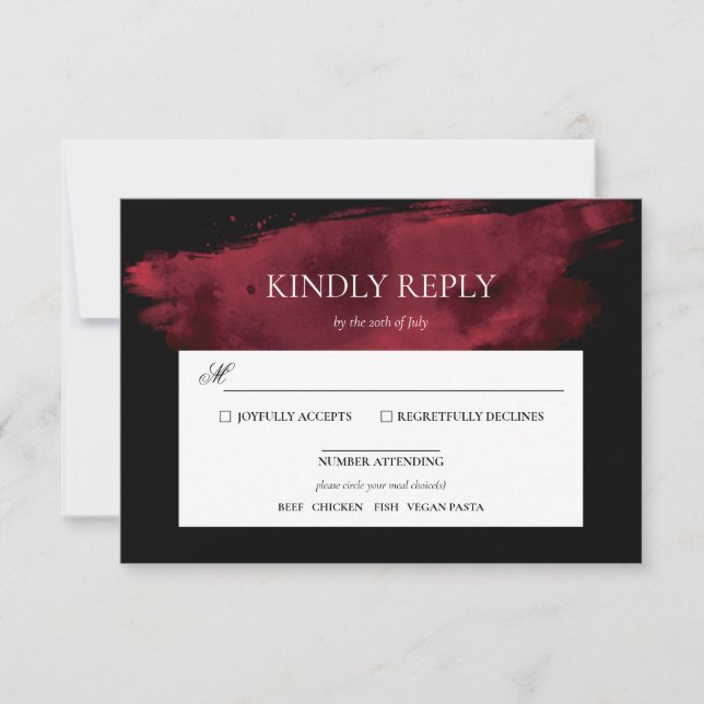 Carte RSVP de mariage romantique rouge d'aquarelle (Devant)