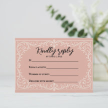 Carte RSVP de mariage rose